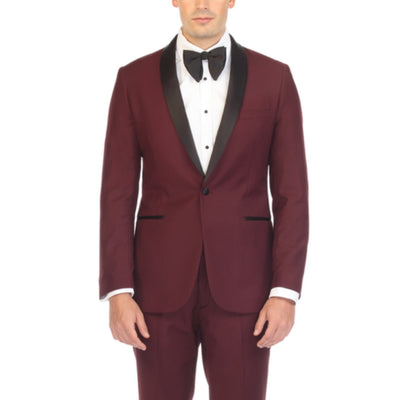Men's Burgundy Shawl Lapel Tuxedo – Slim Fit 2 Piece Suit | Ferrecci Reno