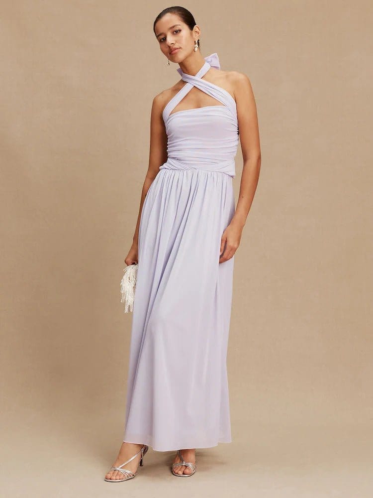 Pleated Solid-Colored Strap Three-Way Dress | Silver Fox Sales