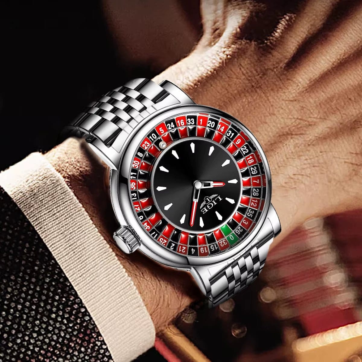 Fashion Men Watch Rotating Dial Las Vegas Roulette Desktop Theme Watch Men Waterproof Luminous Clock Watches Creative Clock