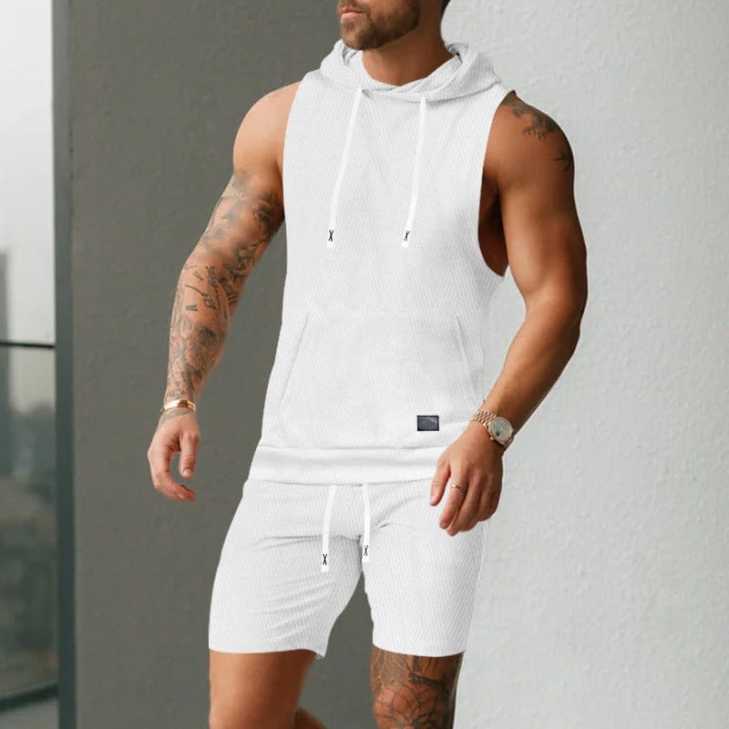 Sleeveless Jacquard-knit Hooded Vest And Shorts Set | Silver Fox Sales