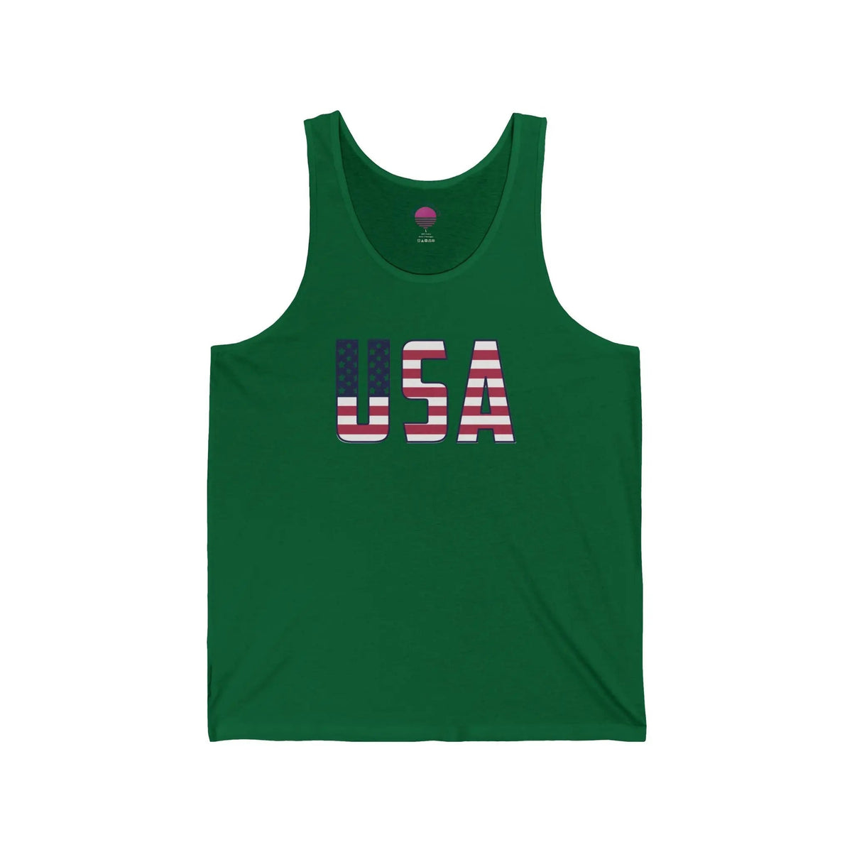 USA flag tank top in Kelly green, unisex patriotic sleeveless shirt