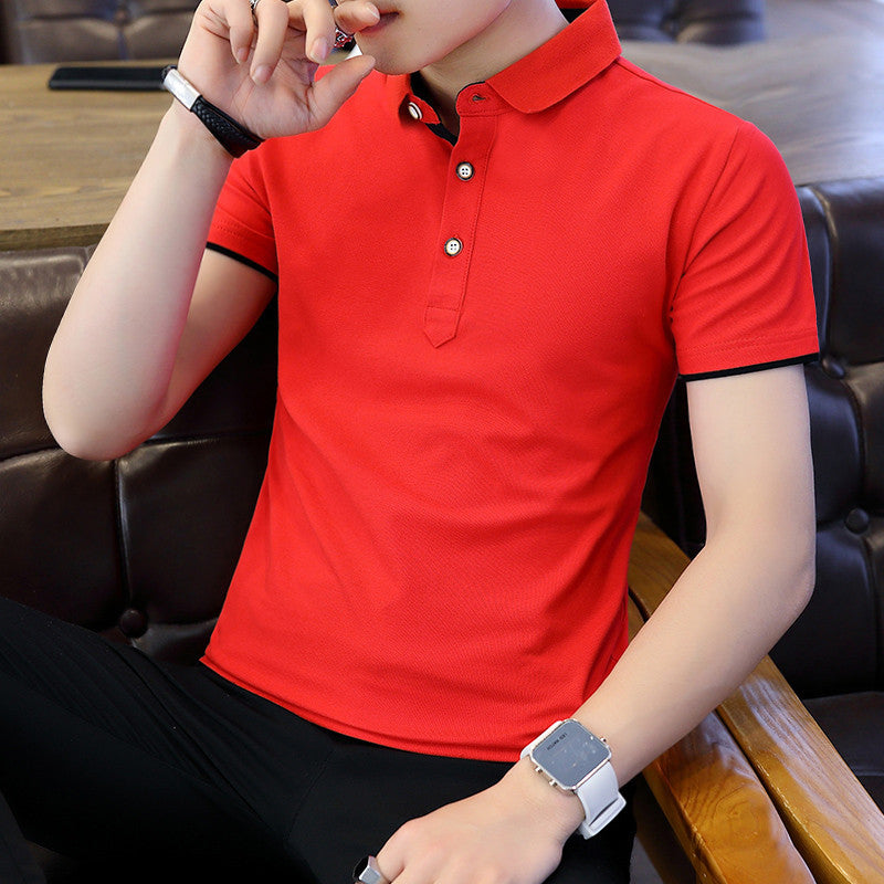 Men's short-sleeve contrast-trim polo shirt in Red & Black