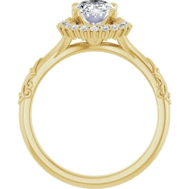 Vintage Halo Oval Engagement Ring 14K Yellow Gold | Silver Fox Sales