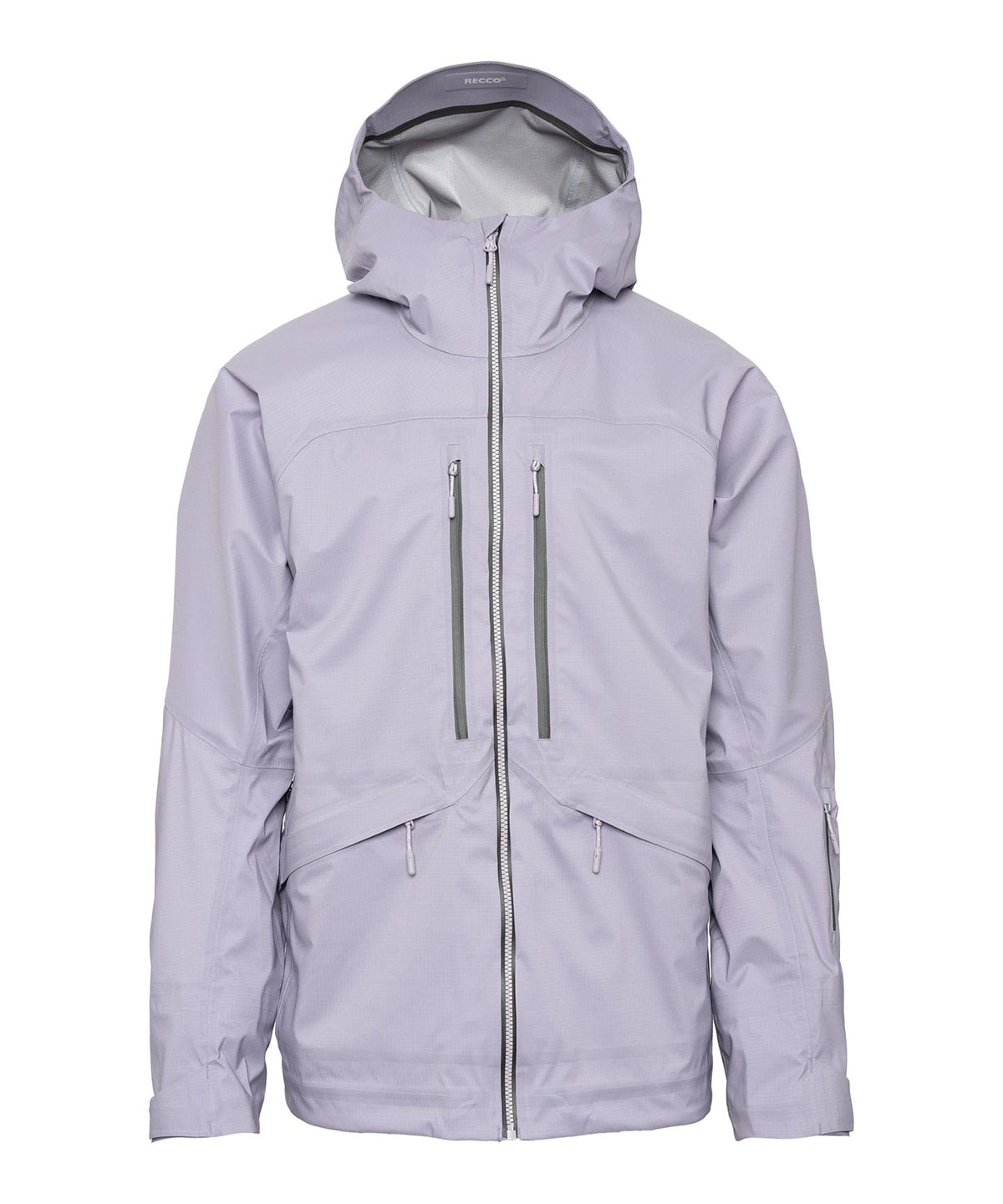 Durable outdoor jacket in light purple color, designed for high performance in harsh weather conditions.