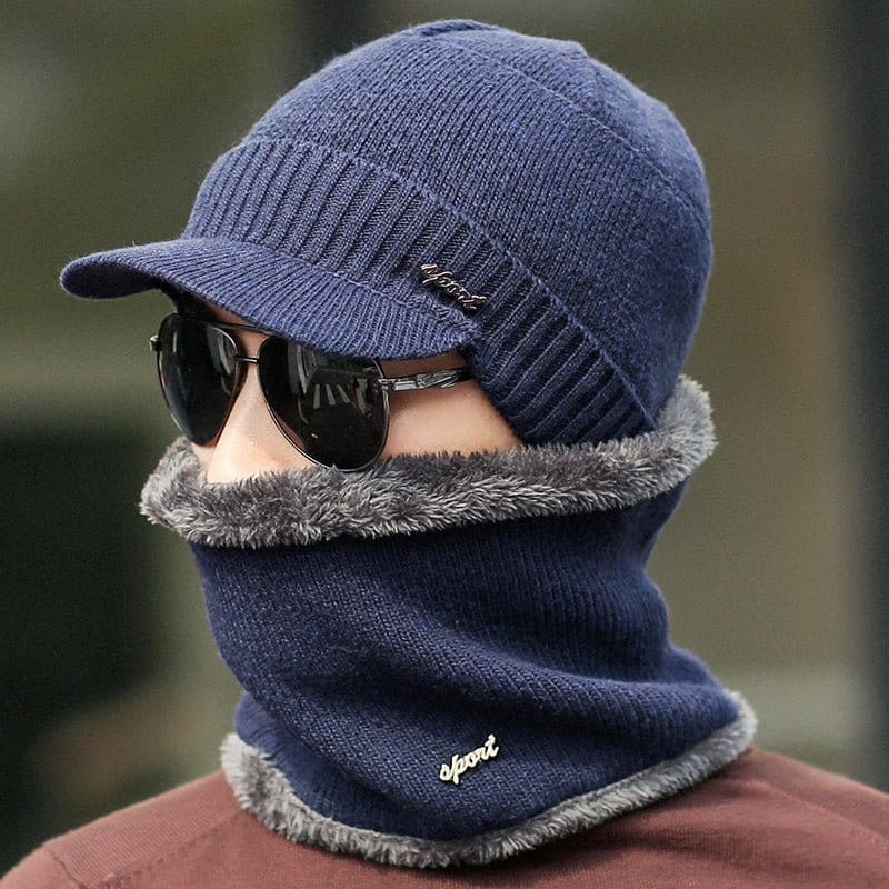 Winter knitted hats featuring a blue dome shape and ear covering, perfect for warmth in cold weather.