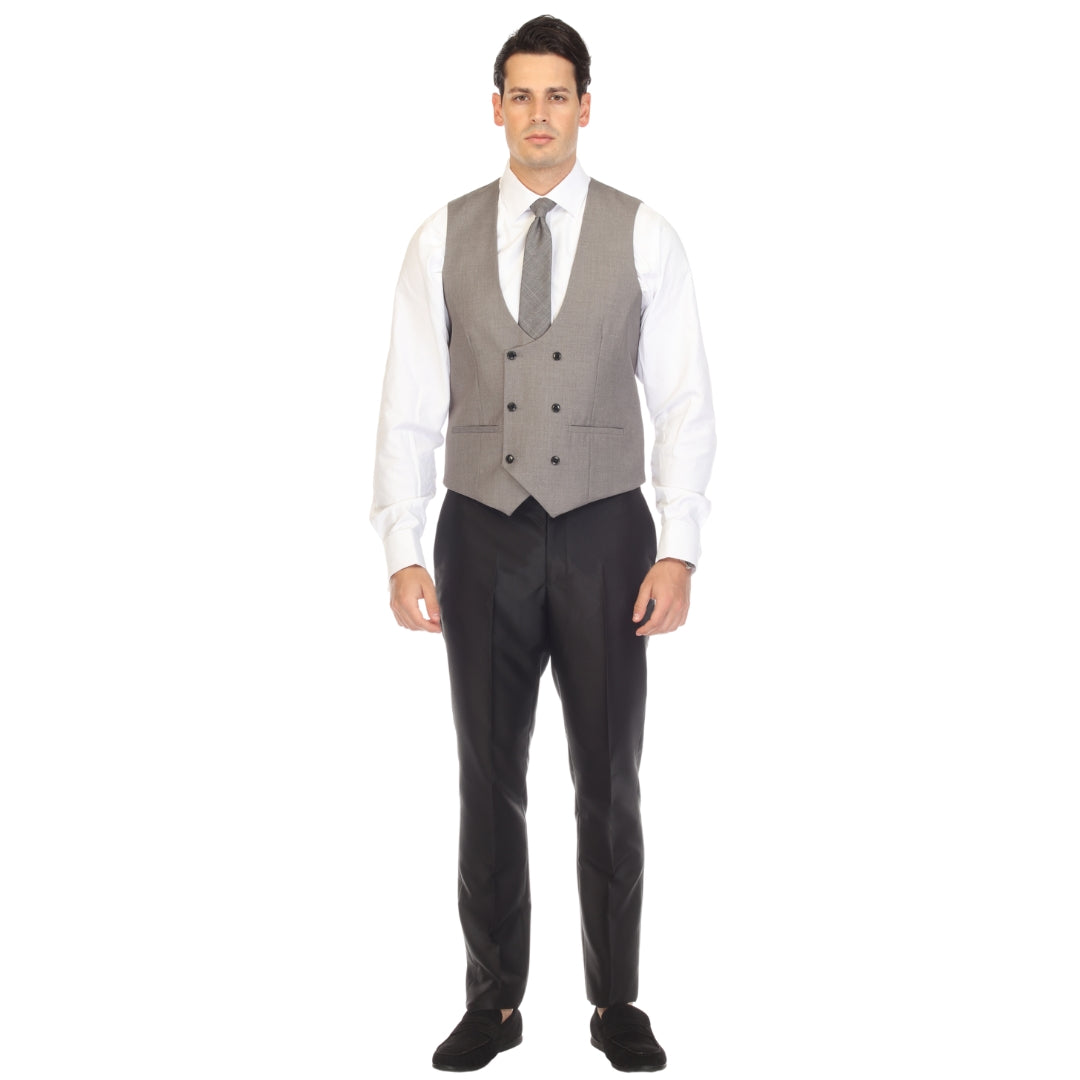 Grey double breasted vest set worn with dress shirt – view 4