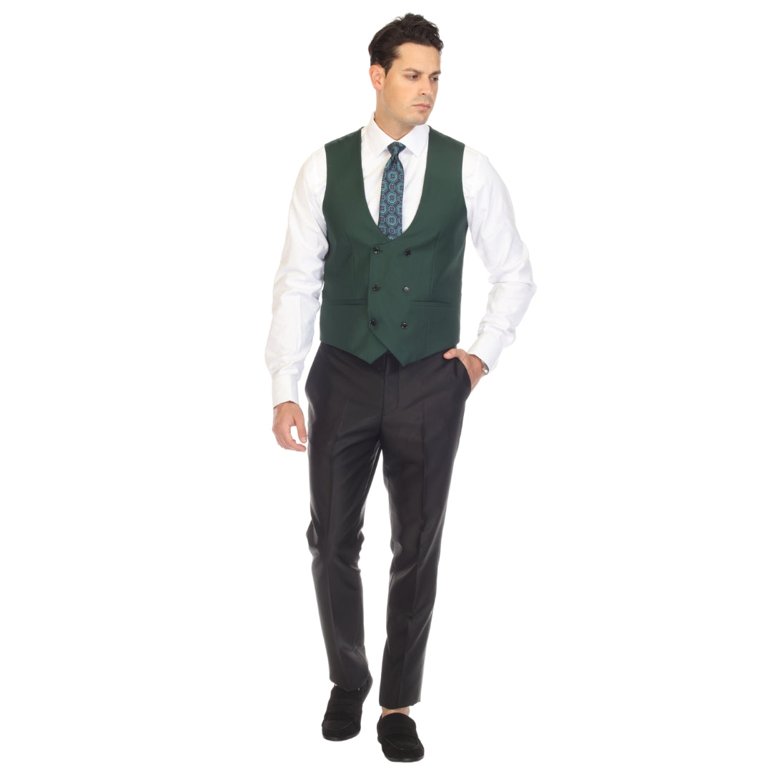 Hunter Green double breasted vest set worn with dress shirt – view 3
