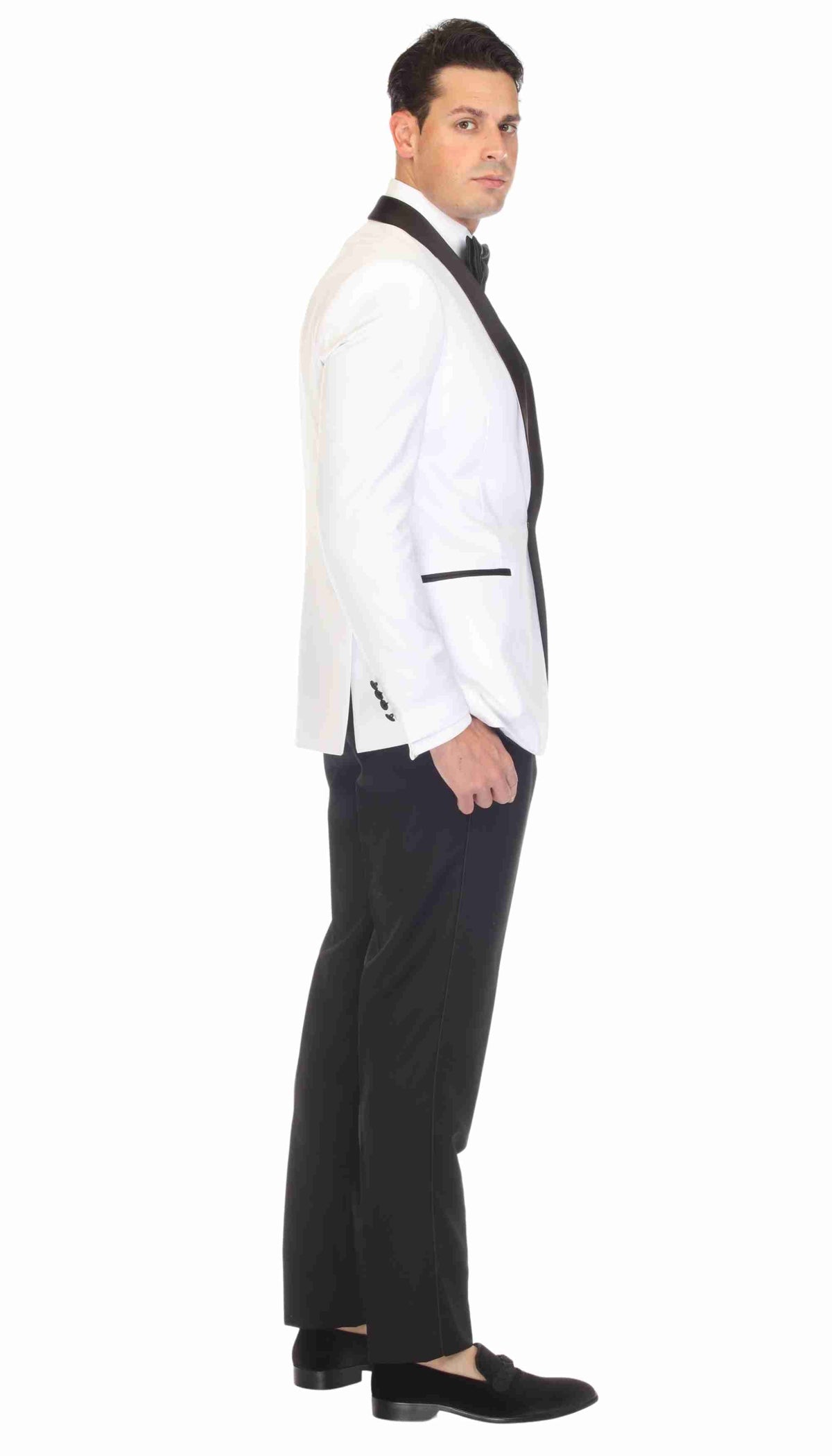 Men's White & Black Shawl Lapel Tuxedo – Slim Fit 2 Piece Suit | Ferrecci Reno