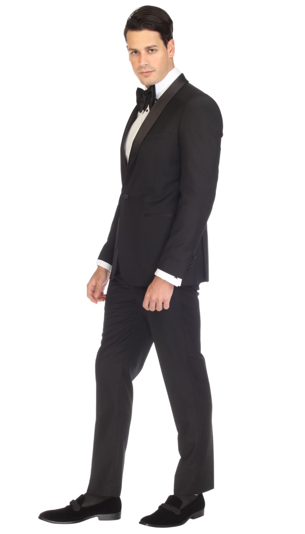 Men's Black Shawl Lapel Tuxedo – Slim Fit 2 Piece Suit | Ferrecci Reno