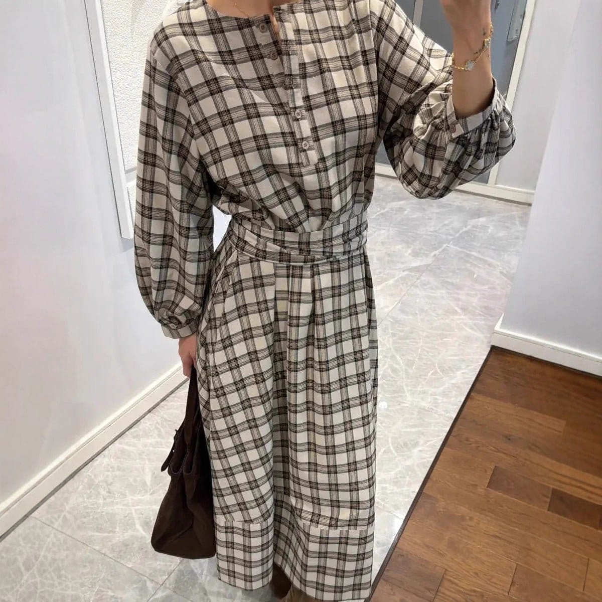 Women's Plaid Print Long Sleeve Dress | Silver Fox Sales
