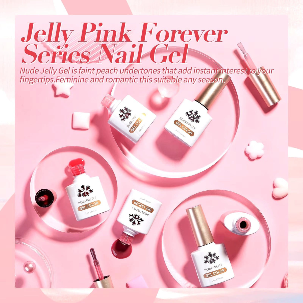 Jelly Nude Gel Nail Polish 10Ml Light Pink Peach Translucent Color UV Light Cure Gel Varnish Nail Art DIY at Home