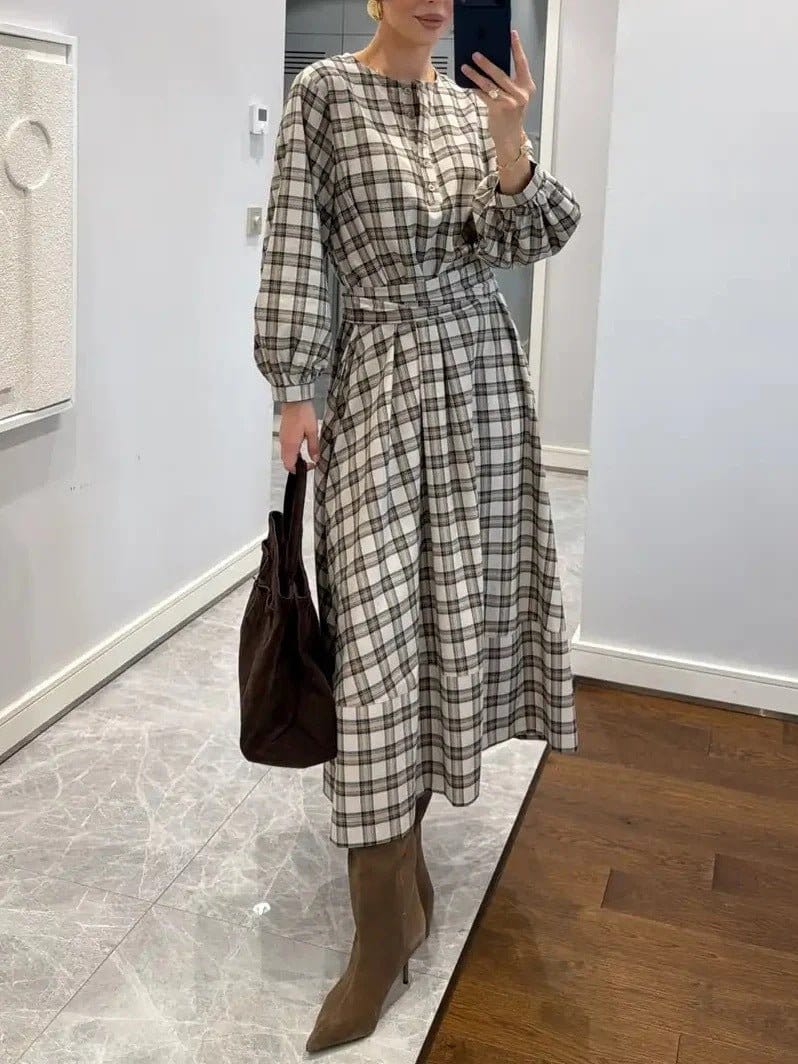 Women's Plaid Print Long Sleeve Dress | Silver Fox Sales