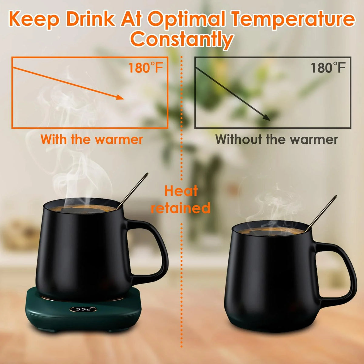 USB Electric Mug Warmer with Auto Shutoff & 3 Heat Settings