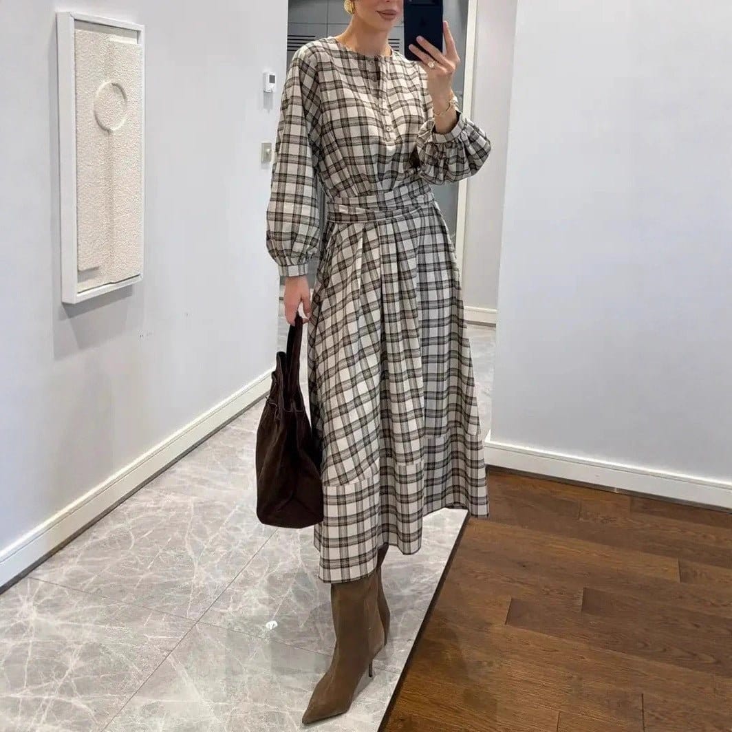 Women's Plaid Print Long Sleeve Dress | Silver Fox Sales