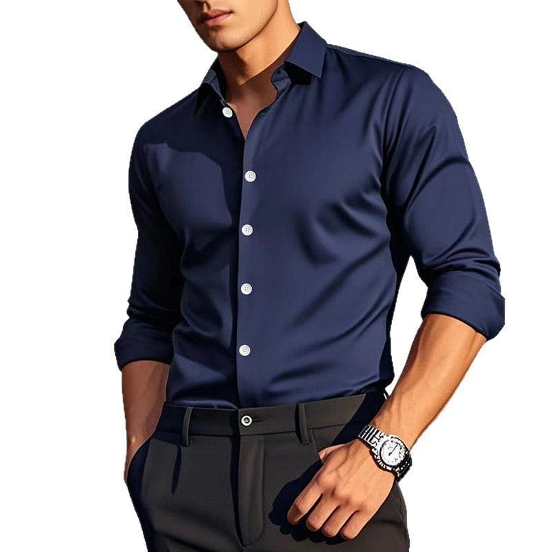 Men's Casual Solid Color Long-Sleeve Shirt | Silver Fox Sales