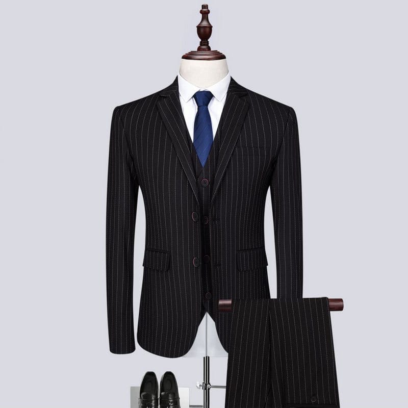 Mens Fashionable And Versatile Striped Three-piece Suit | Silver Fox Sales