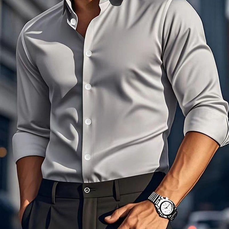 Men's Casual Solid Color Long-Sleeve Shirt | Silver Fox Sales