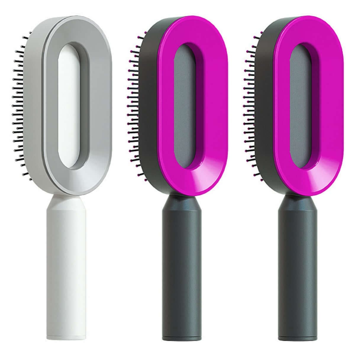 Self Cleaning Hair Brush For Women One-key Cleaning Hair Loss Airbag Massage Scalp Comb Anti-Static | Silver Fox Sales