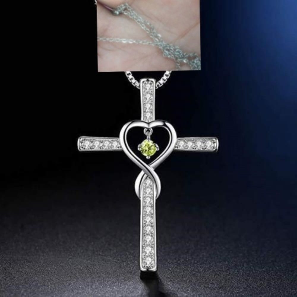 Infinity Love God We Trust Christian Cross Birthstone Crystal Pendant Necklace Colour Gems Zircon Heart | Silver Fox Sales