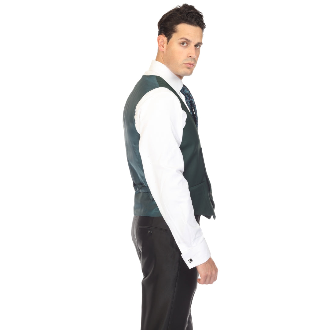 Hunter Green double breasted vest set worn with dress shirt – view 5