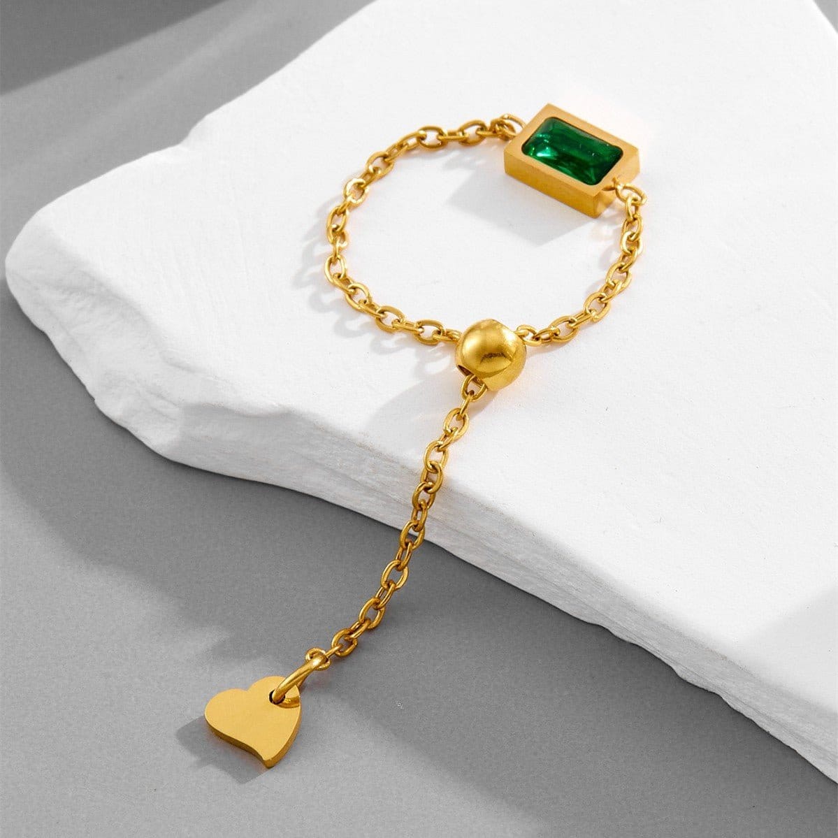 Elegant Green Square-Cut Statement Ring | Silver Fox Sales