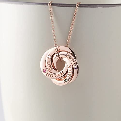 Mom Necklace With Kids Names Birthstones, Children Birthstone Jewelry