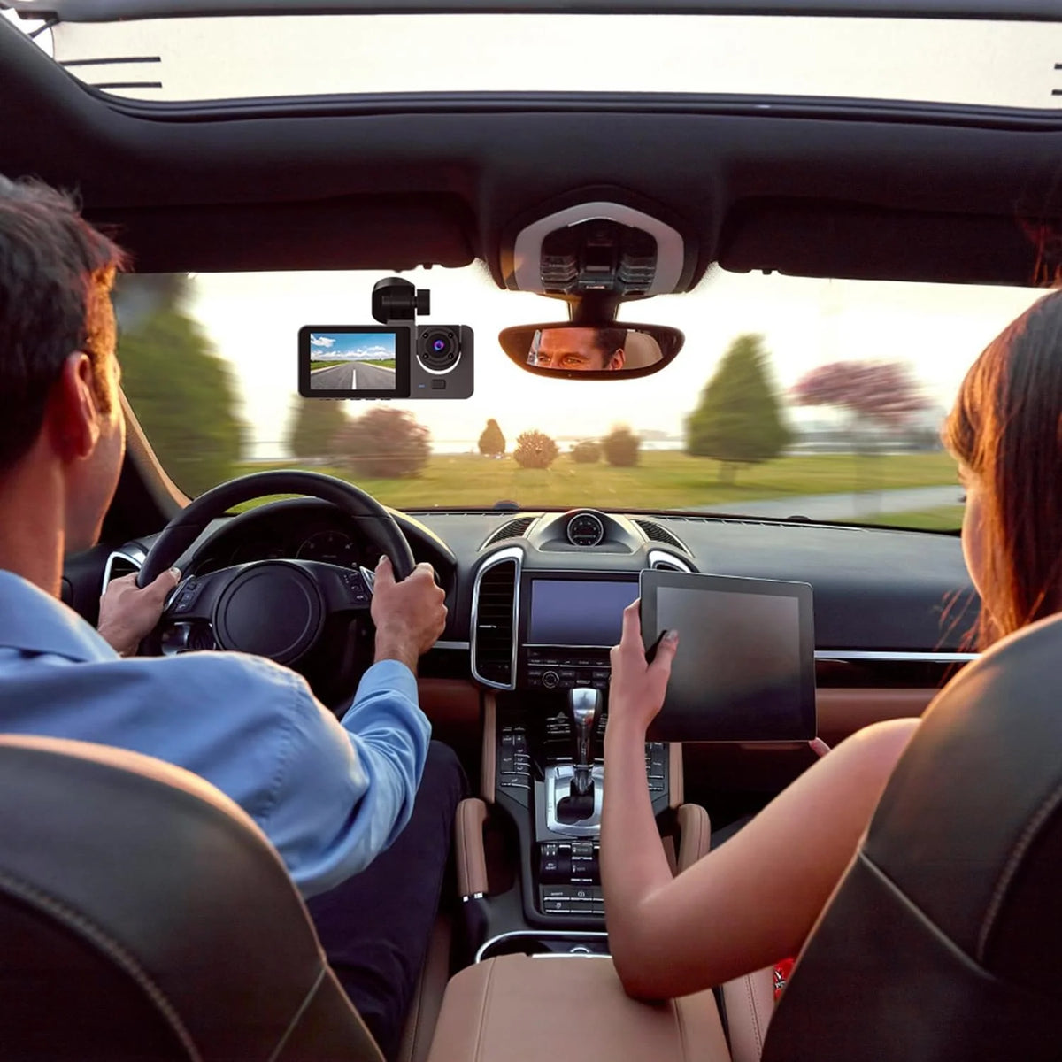 3-Channel Dash Cam with Front, Interior & Rear Cameras, 32GB Card