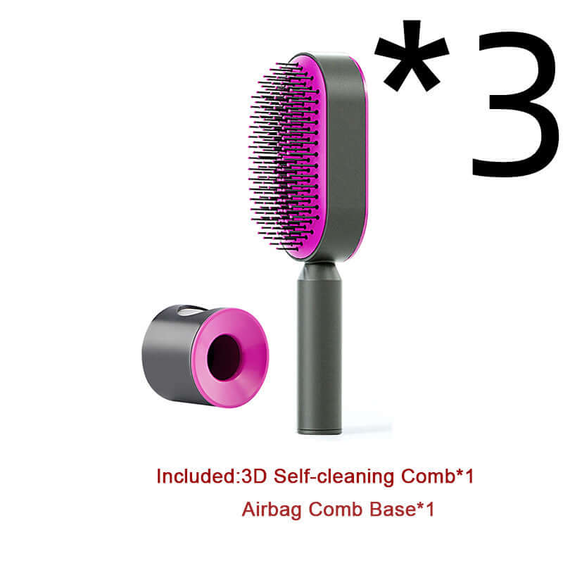 Self Cleaning Hair Brush For Women One-key Cleaning Hair Loss Airbag Massage Scalp Comb Anti-Static | Silver Fox Sales