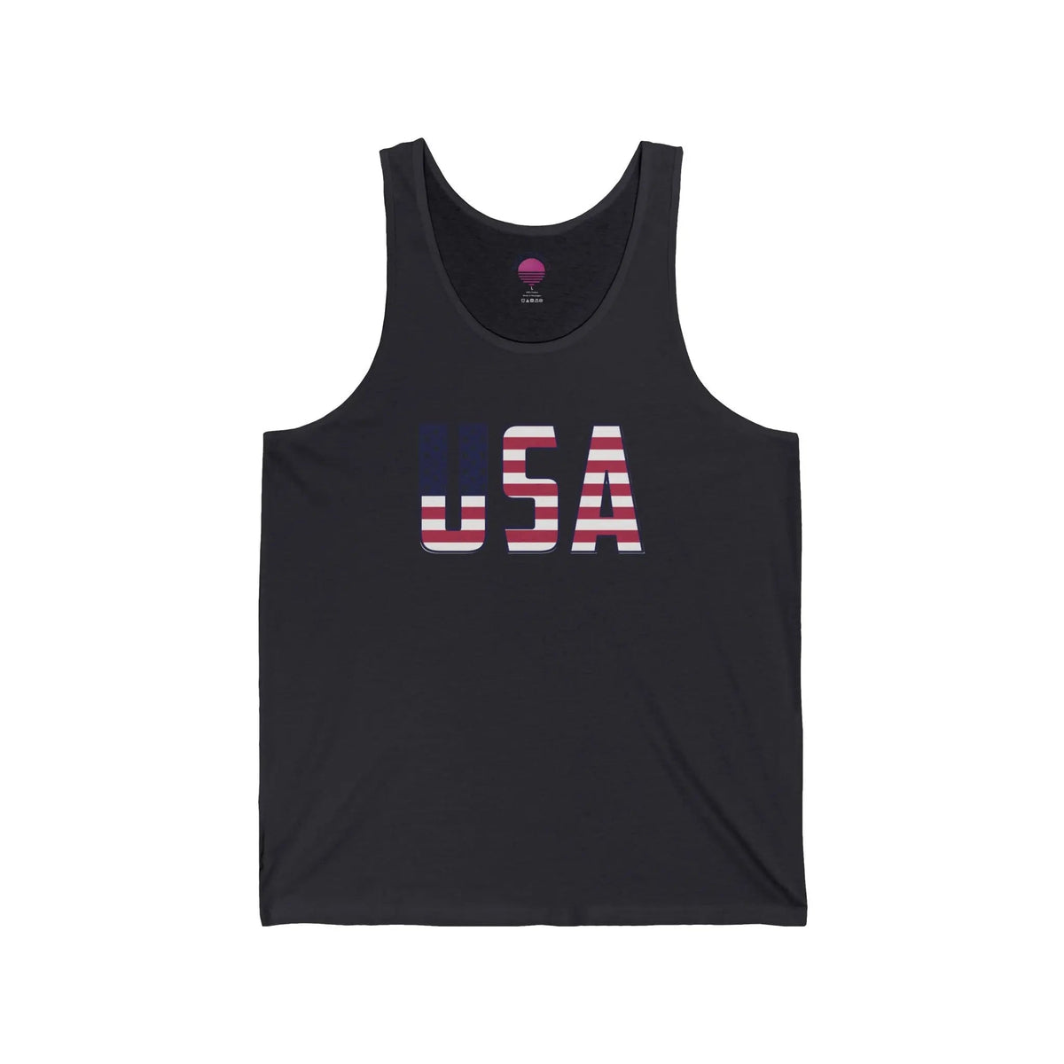 USA flag tank top in Dark Grey, unisex patriotic sleeveless shirt