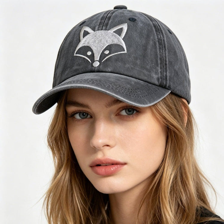 2pcs Fox Embroidered Vintage Washed Baseball Cap - Leicester City The Foxes World Cup Soccer Fan Hat | Silver Fox Sales
