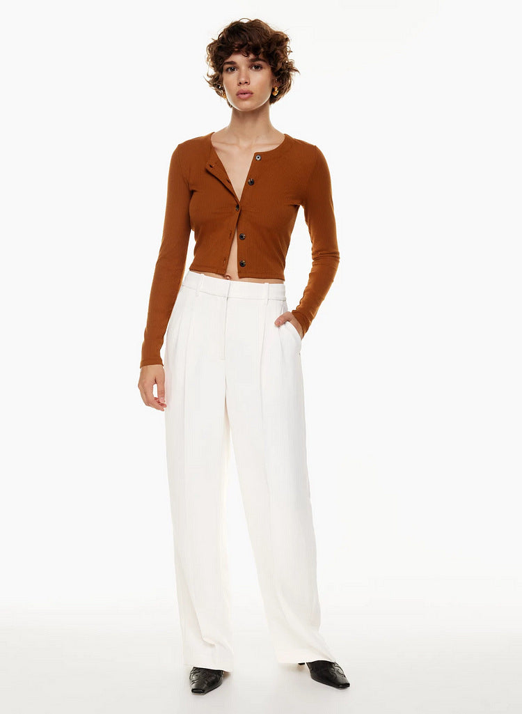 Women's high-waist wide-leg trousers with pockets - view 5