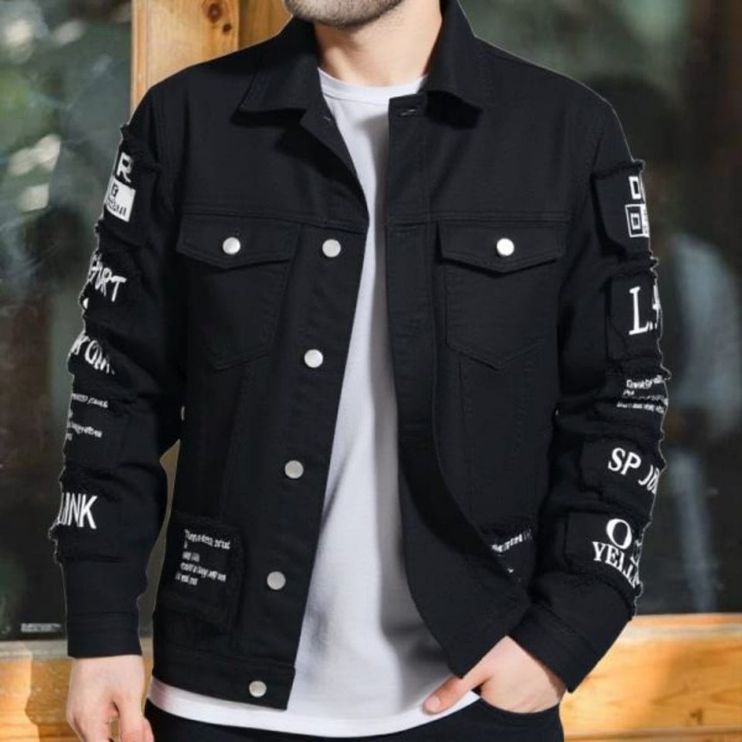 Korean loose-fitting denim jacket for a stylish casual look with unique graphic designs.