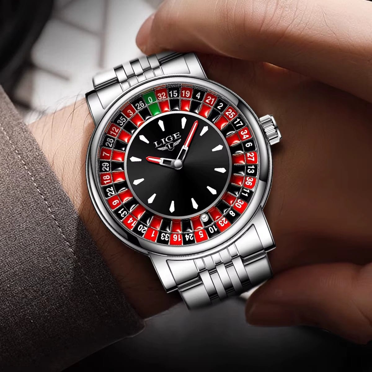 Fashion Men Watch Rotating Dial Las Vegas Roulette Desktop Theme Watch Men Waterproof Luminous Clock Watches Creative Clock