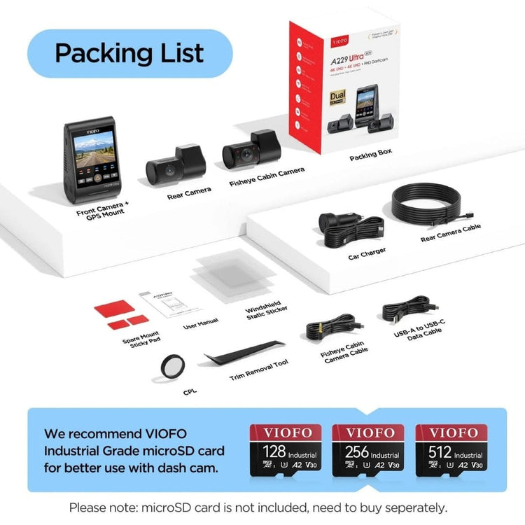 VIOFO A229 Ultra 4K+4K+1080p 3-Channel 30FPS UHD Dash Cam | Silver Fox Sales