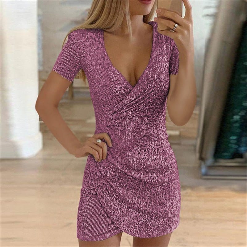 Women's V-Neck Sheath Dress with Irregular Hem | Silver Fox Sales
