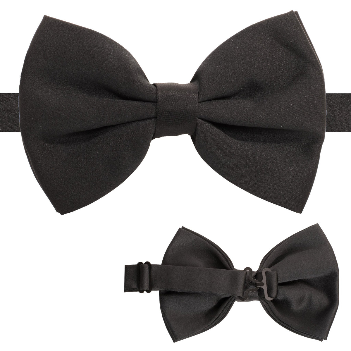 Men's Black Satin Bow Tie – Adjustable 14"–18" for Tuxedos & Weddings