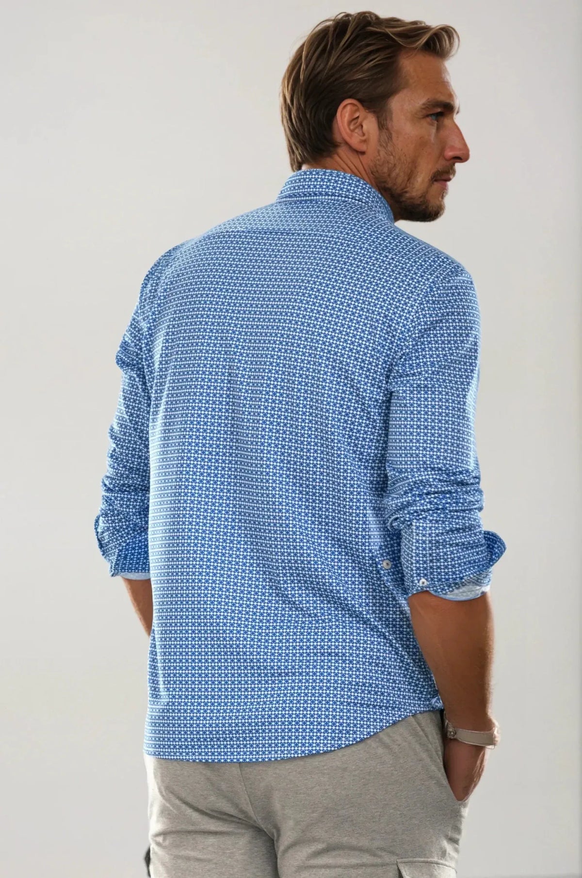 Swiss Check Long Sleeve Tech Shirt - Blue | Silver Fox Sales