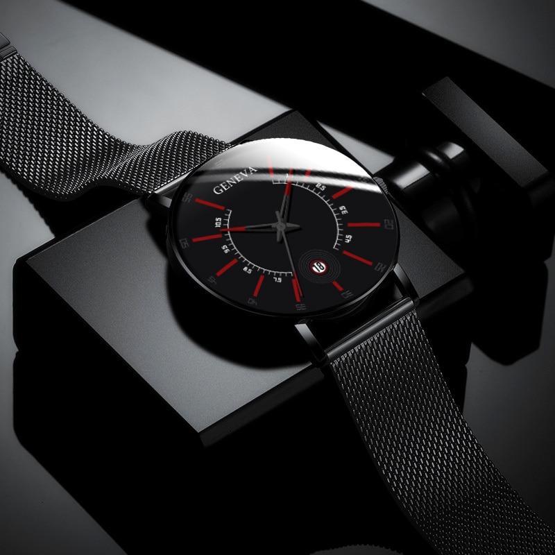 Men's Ultra-Thin Quartz Watch – Mesh Band or Leather Strap, Date Display