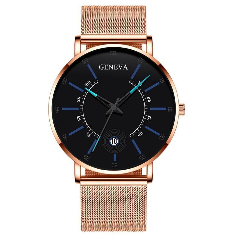 Men's Ultra-Thin Quartz Watch – Mesh Band or Leather Strap, Date Display