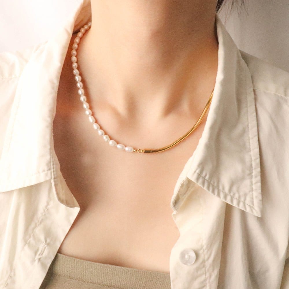 Handcrafted Pearl Necklace, 18k Gold Plated | Silver Fox Sales