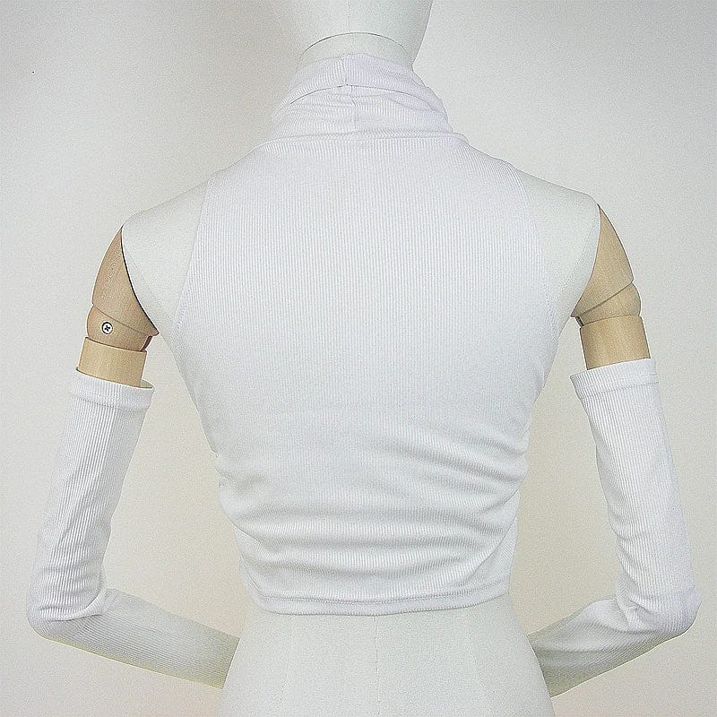 Woman Tank Top Sleeve Cover Sleevless Side Pleats Turtleneck