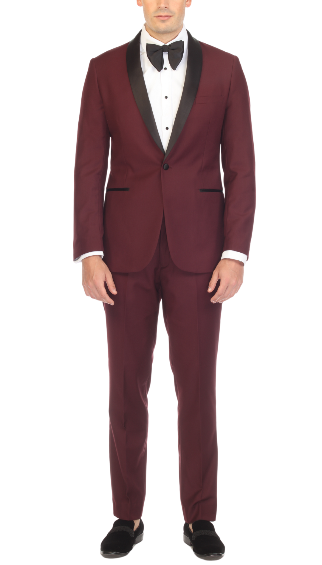 Men's Burgundy Shawl Lapel Tuxedo – Slim Fit 2 Piece Suit | Ferrecci Reno