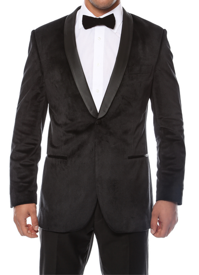 Ferrecci Men's Black Velvet Tuxedo Jacket – Slim Fit Shawl Lapel Dinner Jacket