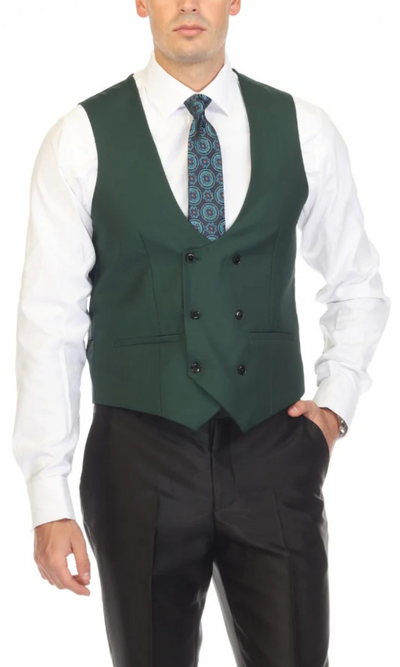 Men's hunter green double breasted vest with matching tie