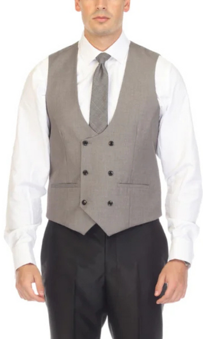 Men's grey double breasted vest with matching tie