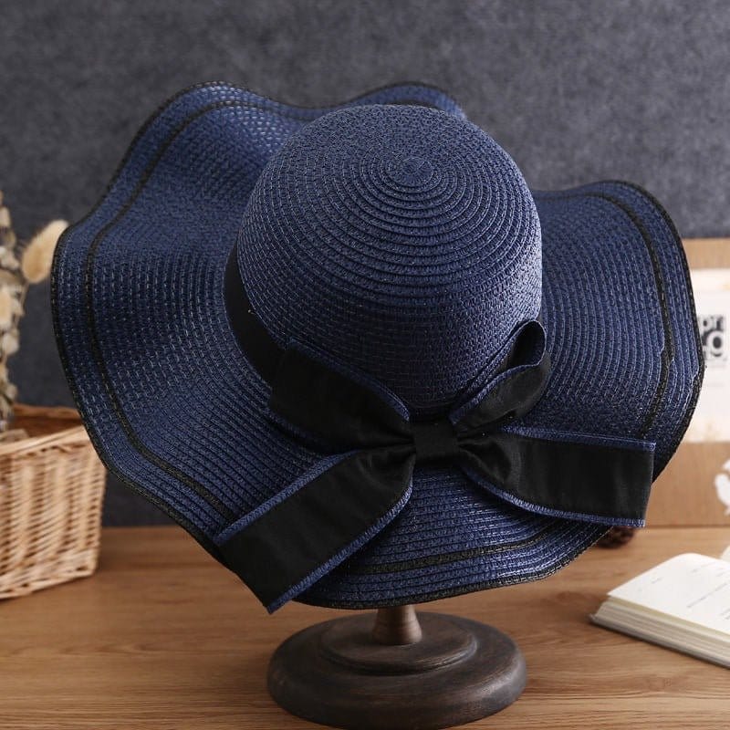 beach hats for women blue straw hat with black bow stylish sun protection