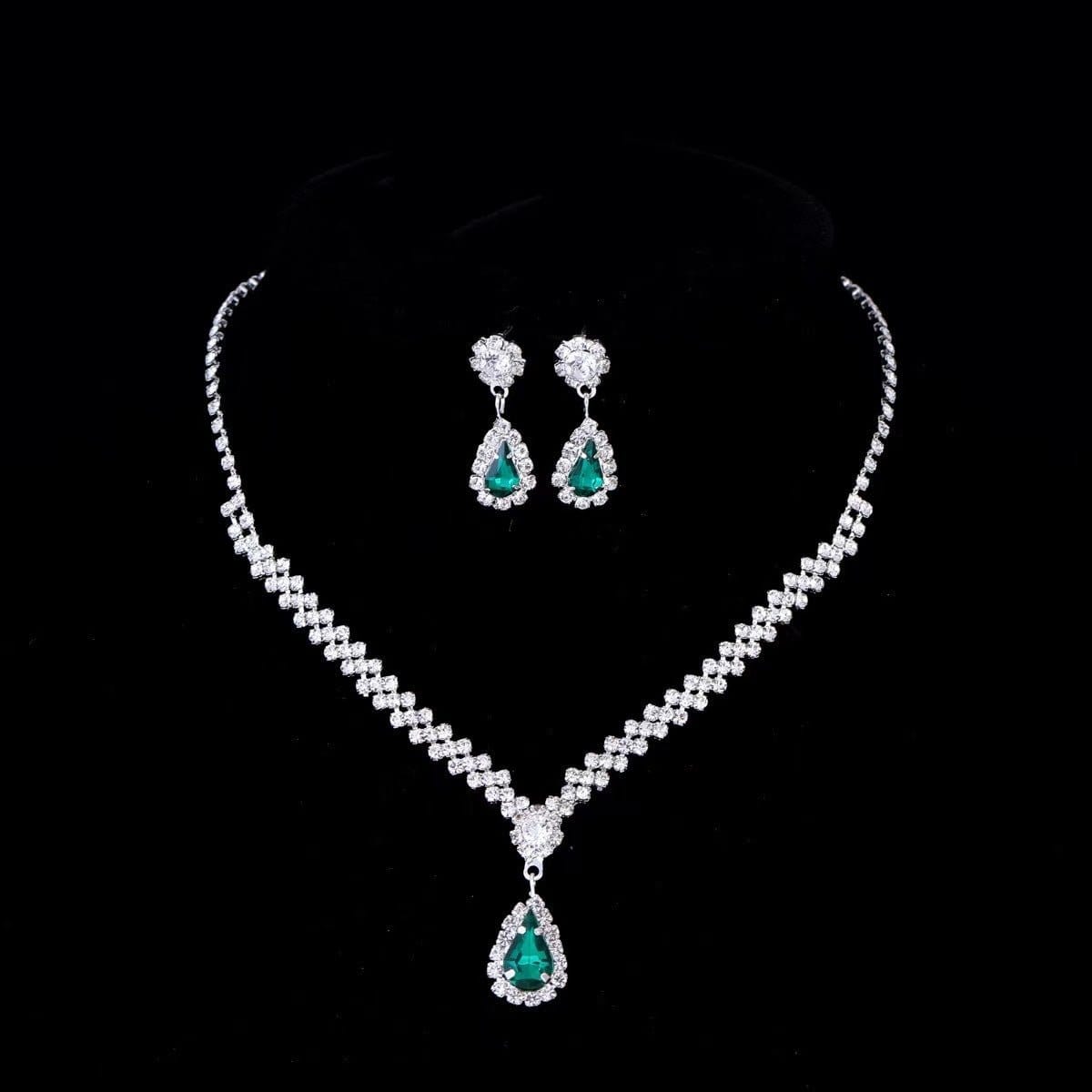 Rhinestone Necklace And Earring Set Of Two Pieces | Silver Fox Sales