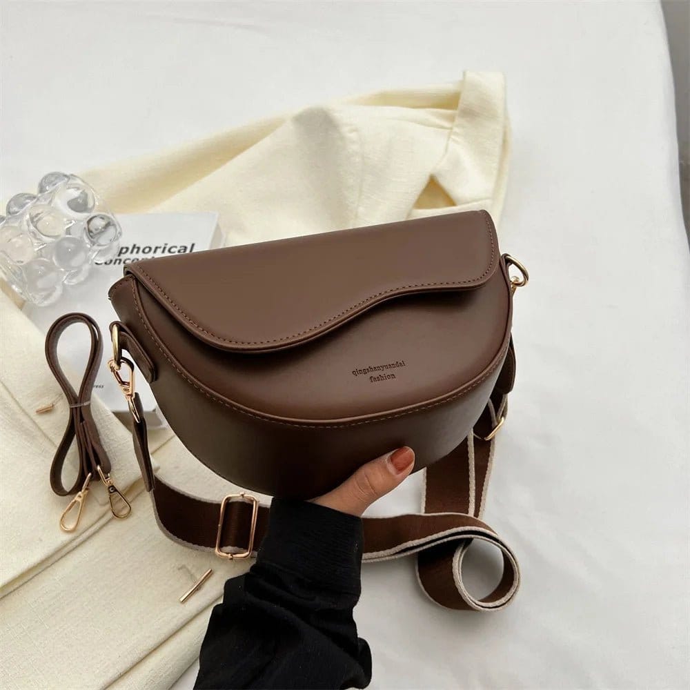 women's crossbody bags with stylish strap in brown PU leather, perfect for modern fashion and daily use.