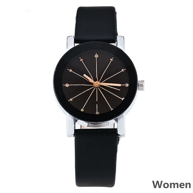 His & Hers Rhinestone Quartz Watch – Leather Strap