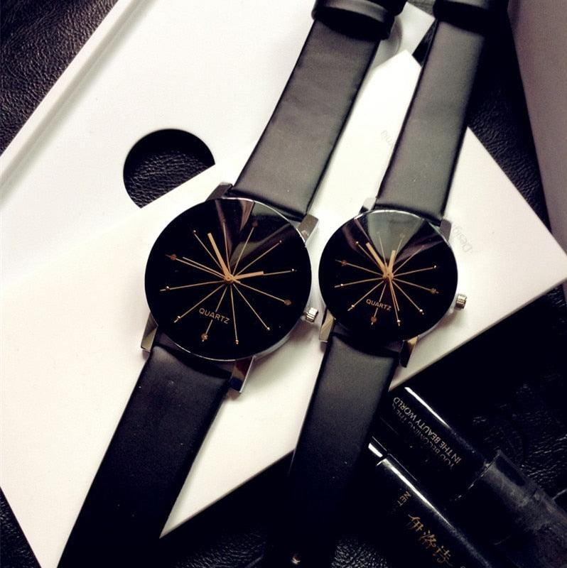 His & Hers Rhinestone Quartz Watch – Leather Strap